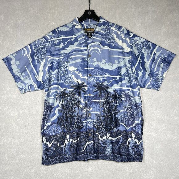 Patagonia Shirt Men’s XL Blue Button Up Pataloha Hula Girls Loop Collar Hawaiian - Picture 1 of 13